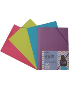 PAQ 4 CARPETA CARTON Fº GOMAS Y SOLAPAS FLUOR SURTIDOS